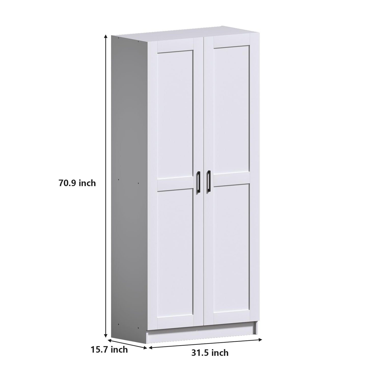 White Tall Kitchen Pantry Cabinet Organizers and Storage with Doors and Adjustable Shelves,Wood Large Gabinetes Para Cocina Office Bookshelf for Laundry Room Cabinets (31.5”W*15.7”D*71”H)