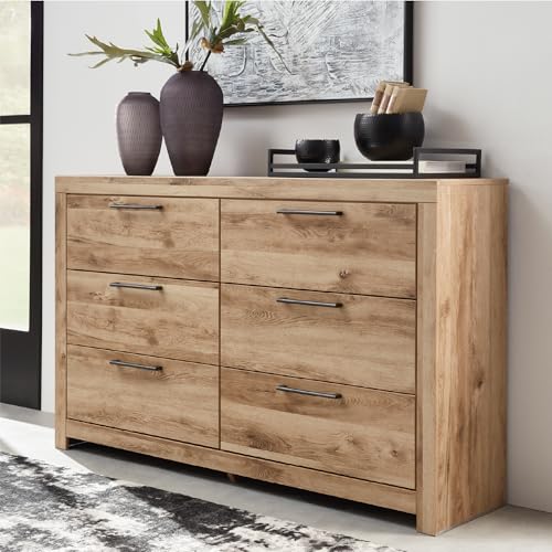 Signature Design by Ashley Hyanna Mid-Century Modern 6 Drawer Dresser, Light Brown & Beige