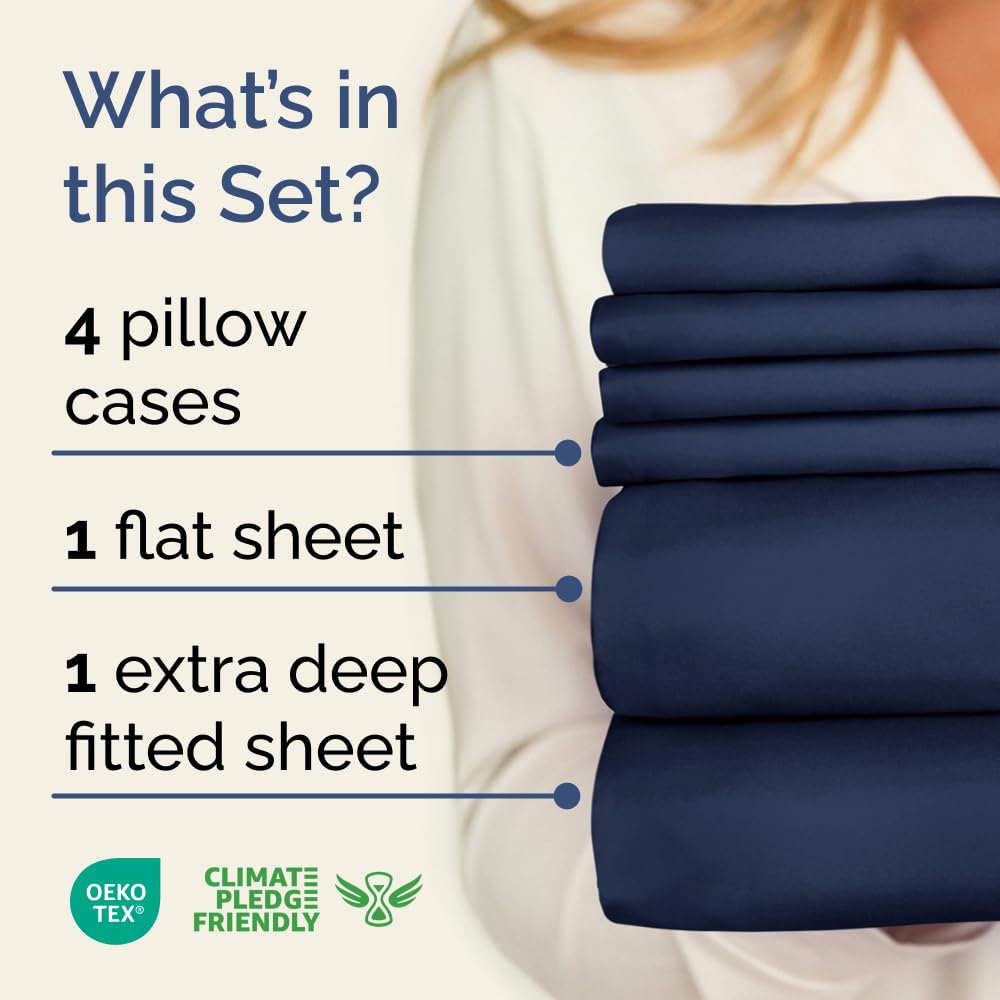 Extra Deep King Sheet Set - 6 Piece Breathable & Cooling Sheets - Hotel Luxury Bedding Set 18-24 Inch Extra Deep Pockets - Easy & Secure Fit - Super Soft, Wrinkle Free & Comfy - Navy Blue, King Size