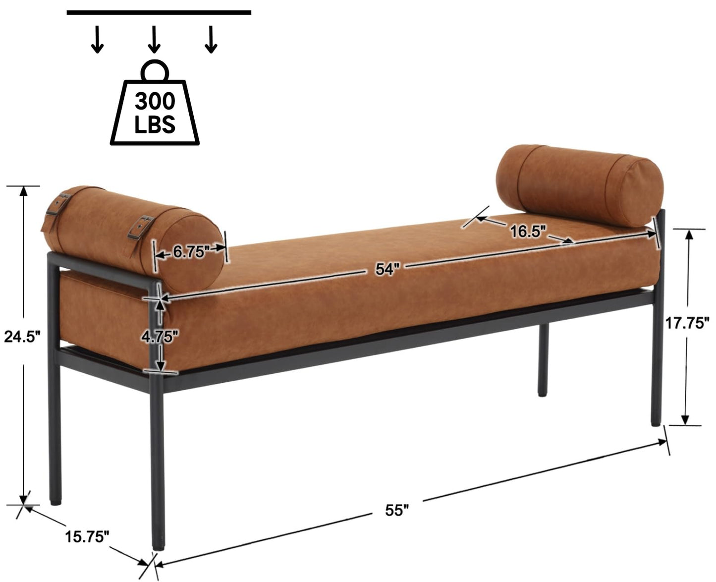 ROCITY Leather Bed Bench 55 Inch Long Bedroom Bench Padded Upholstered Ottoman Bench with Removable Pillows Modern Rectangle Entryway Bench Seat for Living Room/Foyer, Brown