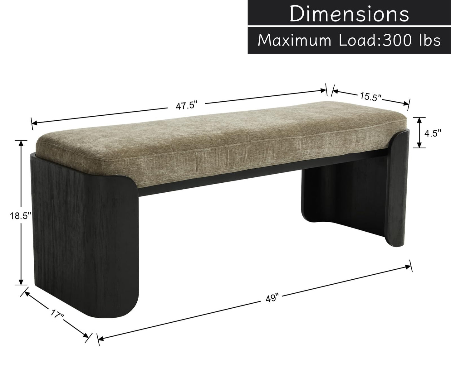 Shunzhi Modern Upholstered End of Bed Bench for Bedroom 49” Entryway Bench with Black Wood Leg Window Ottoman Bench for Living Room/Bedroom/Hallway/Indoor, Green Chenille