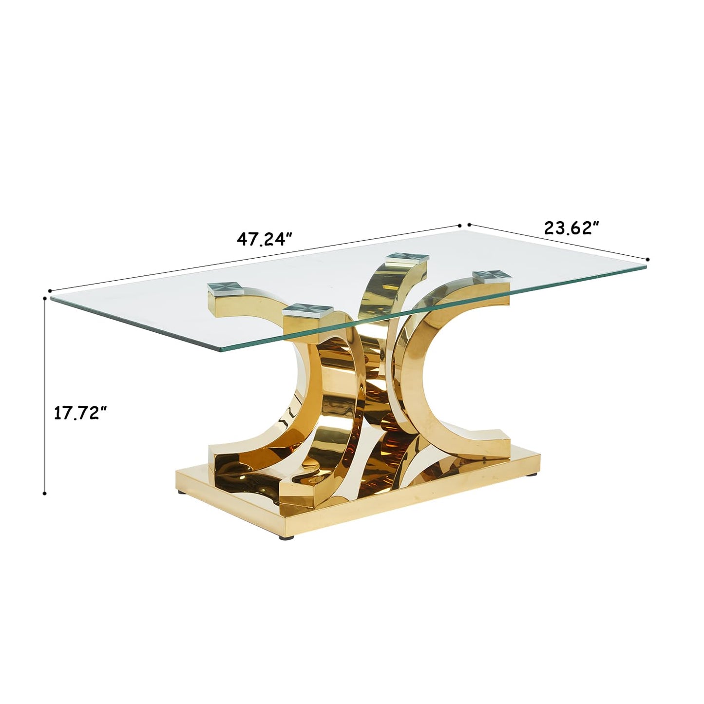SSLine Modern 1 Piece Living Room Coffee Table Luxury Tempered Glass Coffee Table with C-Shaped Stainless Steel Base for Living Room Bedroom Office (1 Coffee Table)