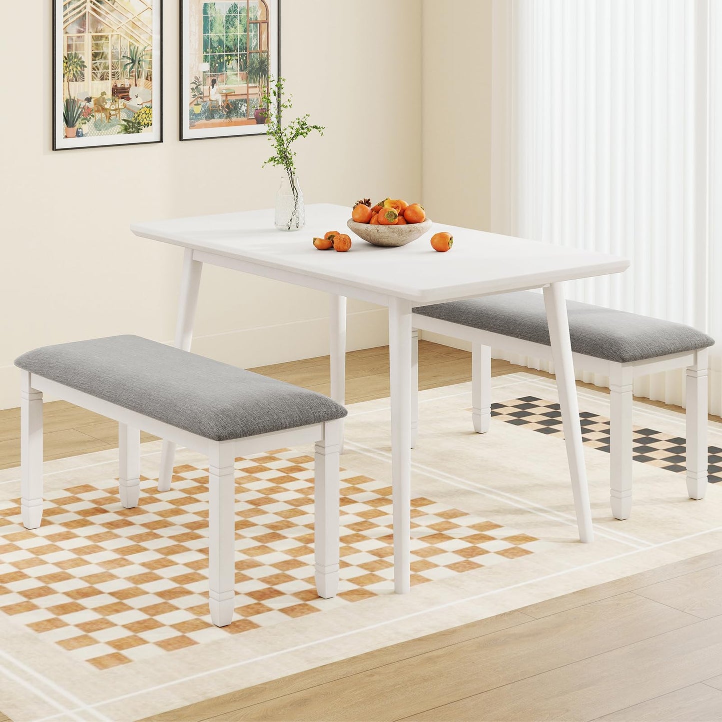 Giantex Upholstered Dining Bench with Padded Seat, Solid Wood Legs, Load 800 lbs, 40.5"x16"x20", Entryway Shoe Rack Bench for Kitchen, Dining Room, Living Room, Bedroom, End of Bed, Hallway (Grey,2)