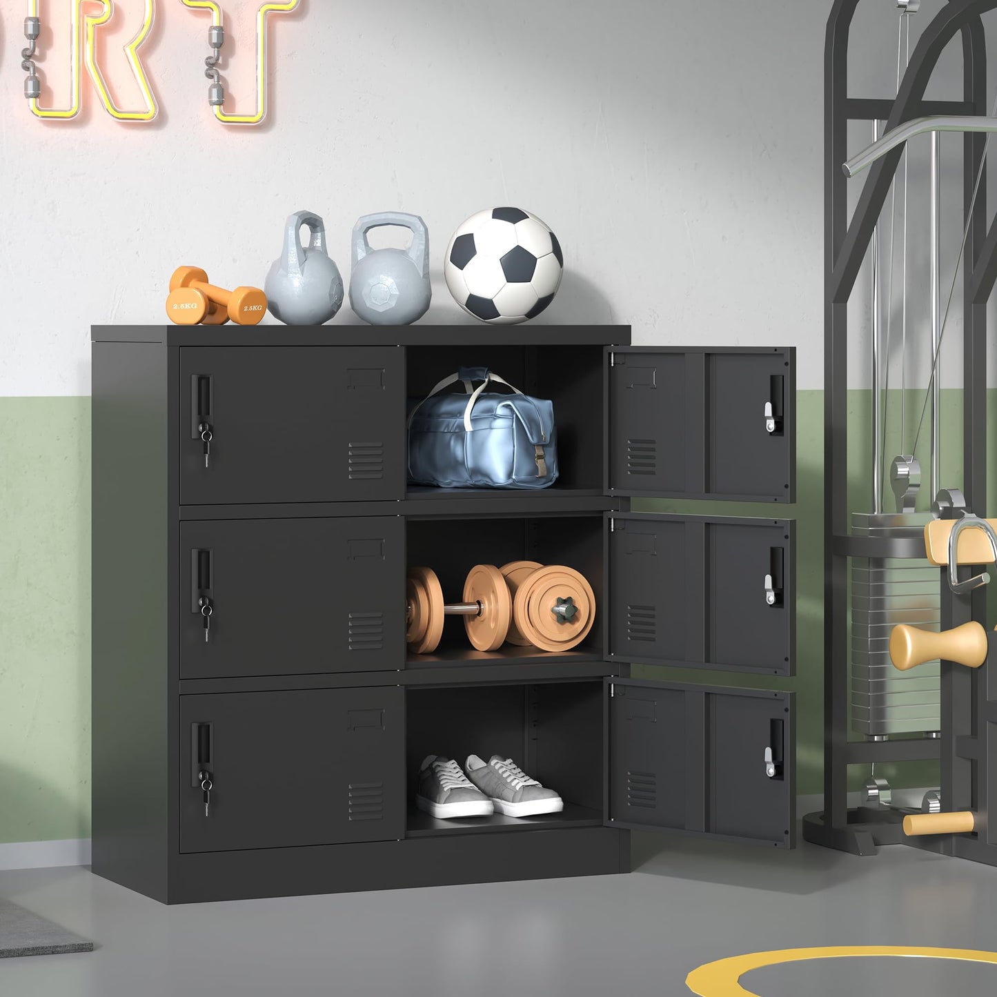 VIYET Employee Storage Locker,6 Door Storage Locker,Metal Locker for Employees Office Steel Gym Lockers with Card Slot,Office Storage Lockers for Home,School(Black)