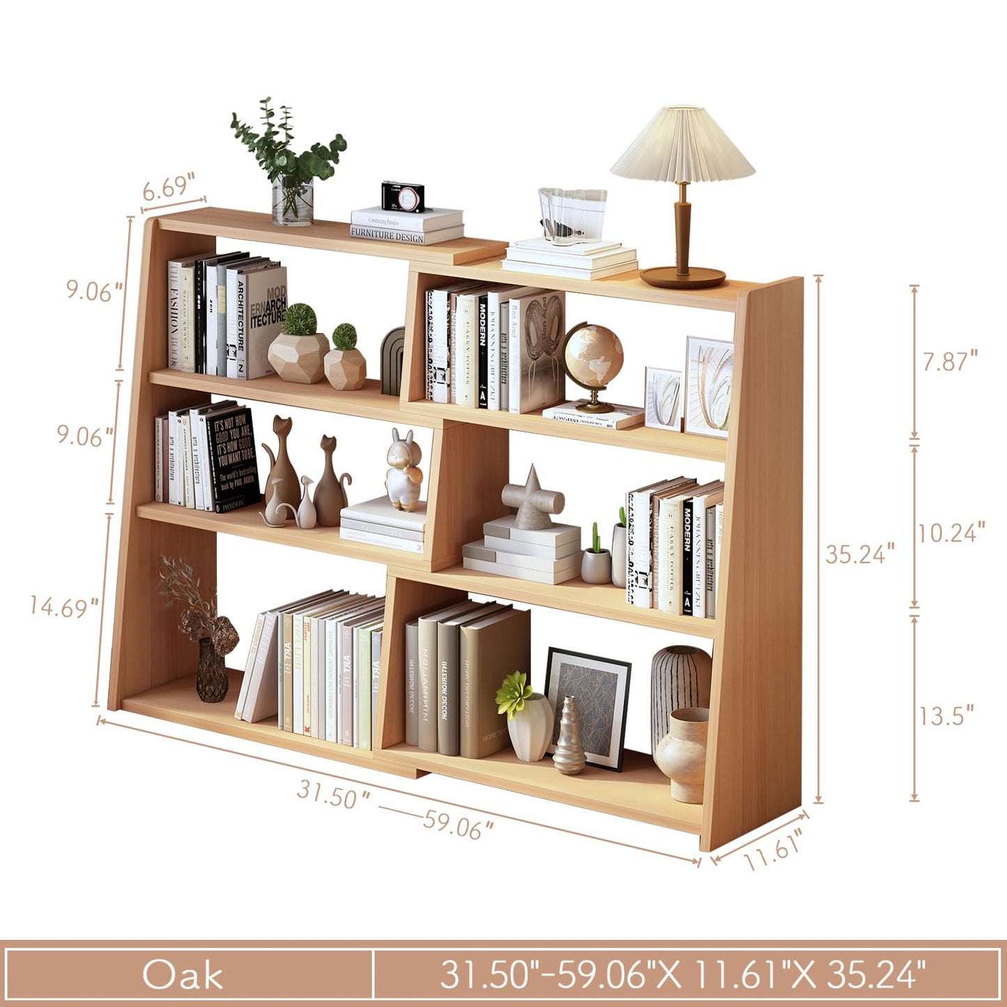 IOTXY Wooden Extendable Shelf Bookcase - 3-Tier Ladder Low Short Bookshelf for Small Space or Corner, Oak, L