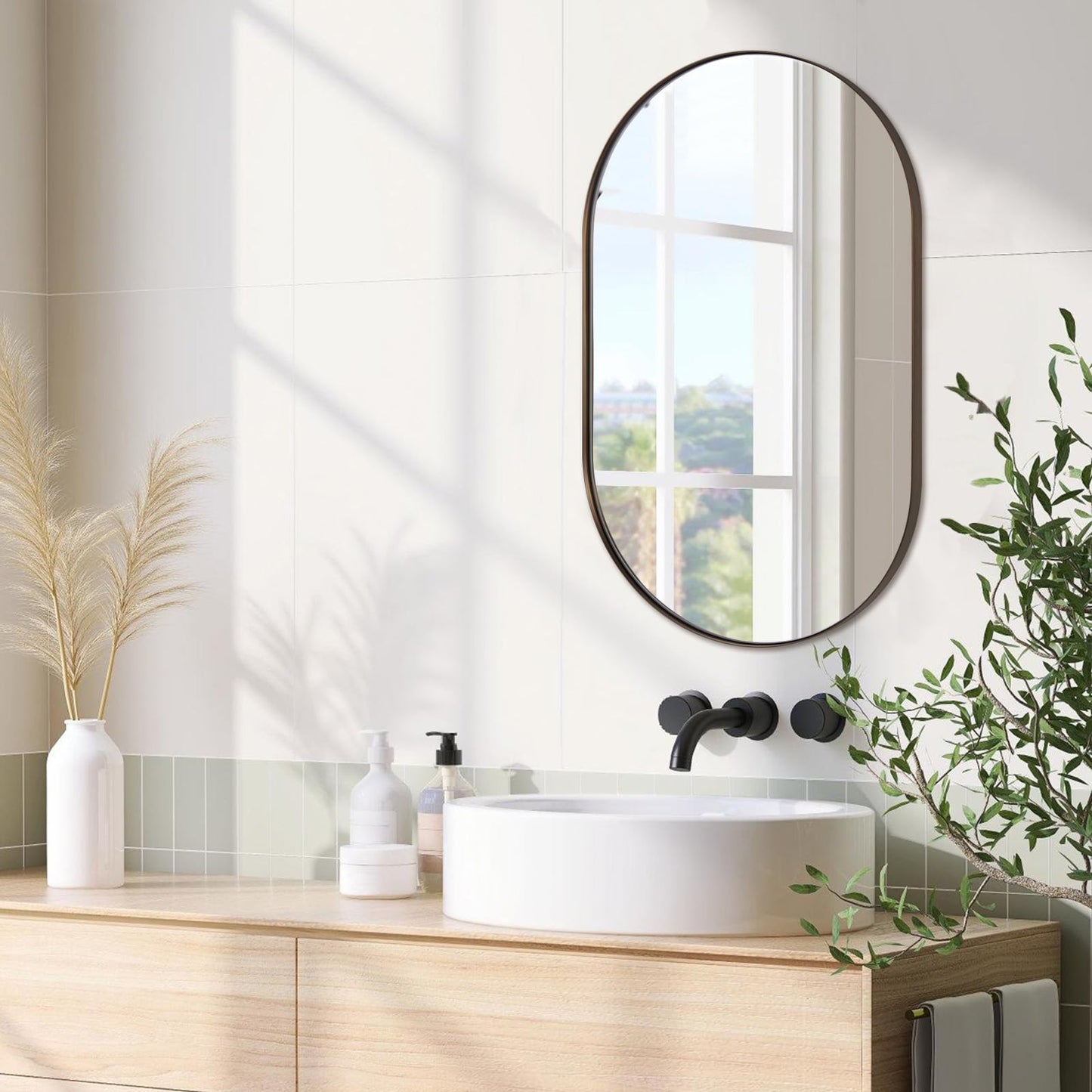 ANDY STAR Bronze Bathroom Mirror, 24x36 Brushed Bronze Oval Mirror, Oval Wall Mirror, Oval Vanity Mirror Metal Frame Deep 1’’ for Bathroom, Bedroom, Living Room, Entryway, Hang Vertical or Horizontal