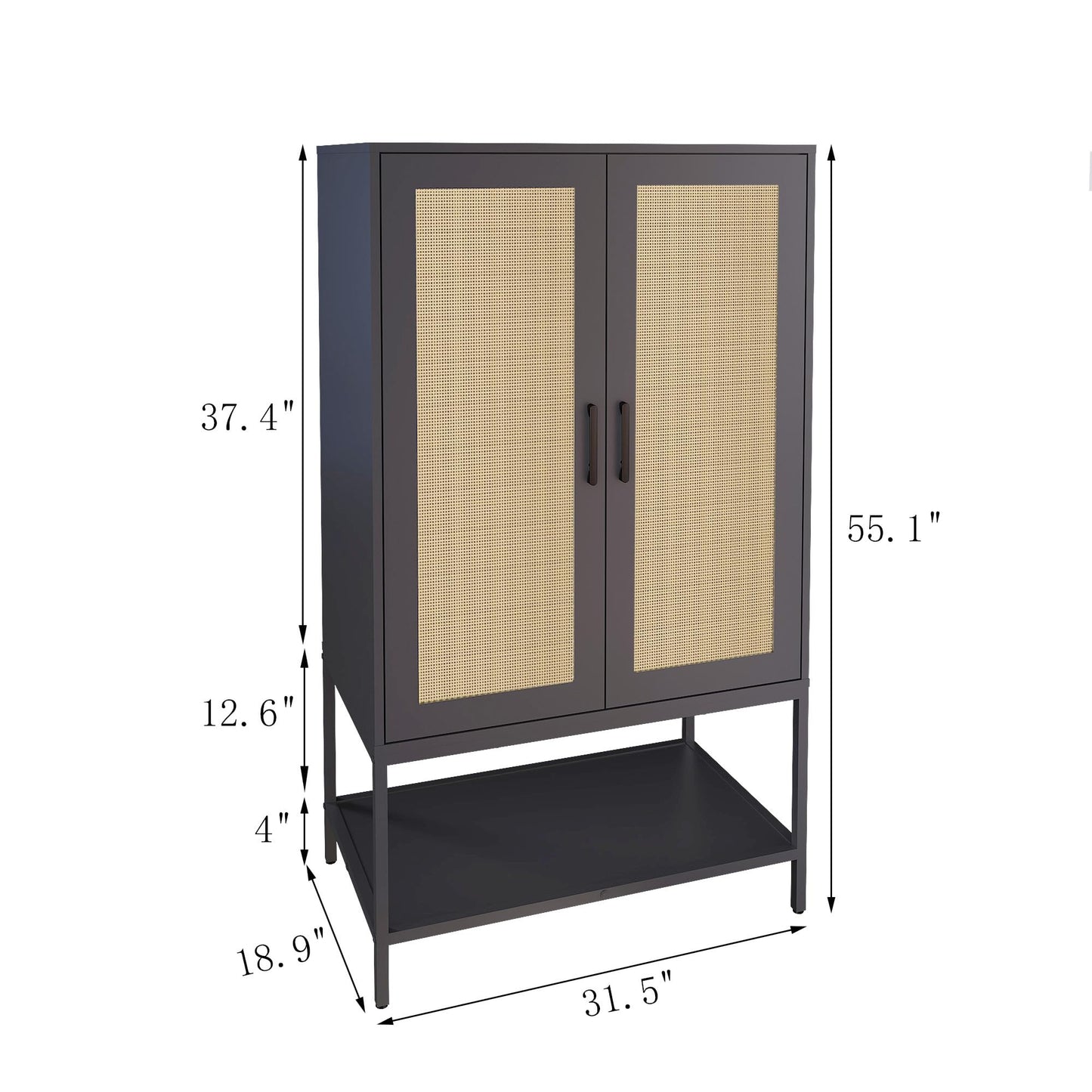 Gyger Wardrobe Closet with 2 Doors,Rattan Bedroom Armoires with Hanging Rod Freestanding Wooden Wardrobe Cabinet with Shelves,Black