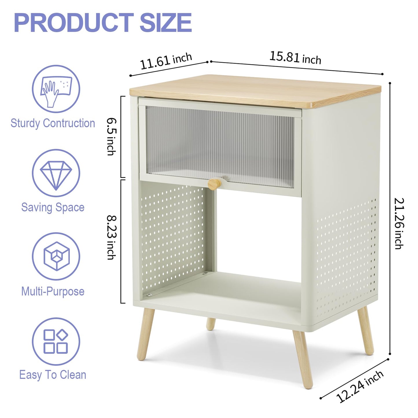 SYKIARIOL Cute Nightstand, Small End Tables with Storage Drawer, Metal Side Table, Kid's Night Stand, Bedside Table, Wood Top Modern Side Table for Living Room, Girls Bedroom, Dorm, Office,Cream