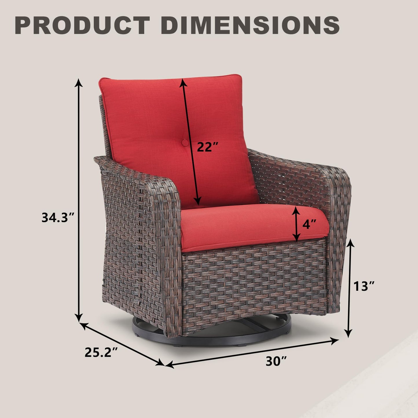 Rilyson Outdoor Patio Swivel Rocker Chairs - 2 PC Wicker Rattan Patio Rocker Glider Chair Set with High Back,Comfy Cushions and Deep Seating for Porch Deck Backyard Garden(Brown/Red)