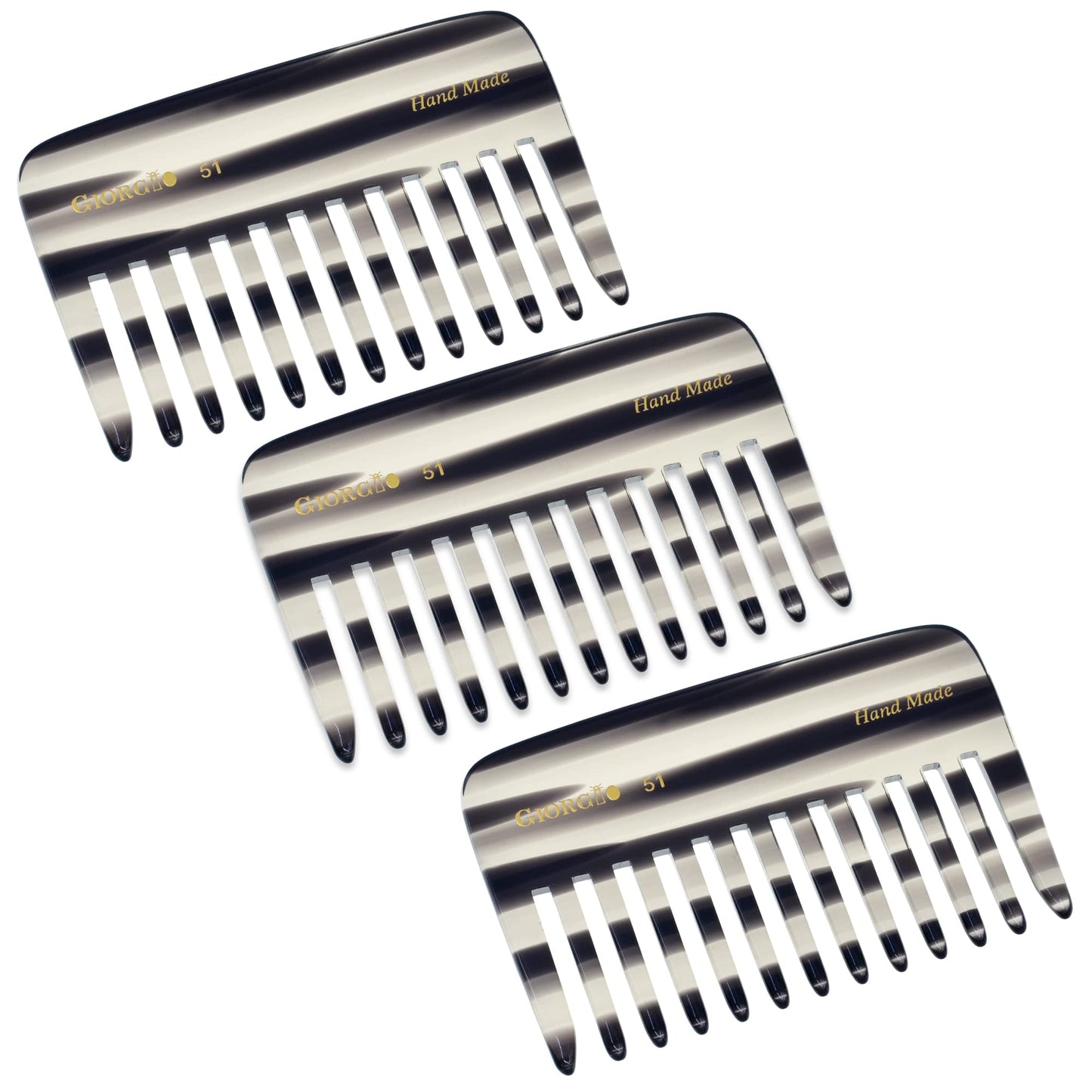 Giorgio G51 Graphite Small Travel Purse Hair Detangling Comb, Wide Teeth Pocket Comb for Thick Curly Wavy Hair, Hair Detangler Comb For Wet and Dry, Handmade of Cellulose, Saw-Cut Hand Polished