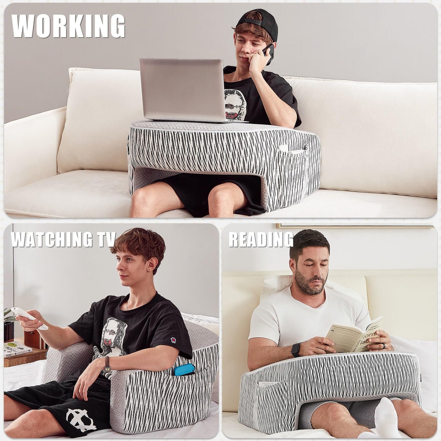 cooloo8 Reading Pillow for Lap, Extra Large Arm Rest Pillow for Adult, Memory Foam Lap Desk Pillow for Reading, Working, Crocheting, Playing Steam Deck Switch or Sitting in Bed Couch(Ash Grey)