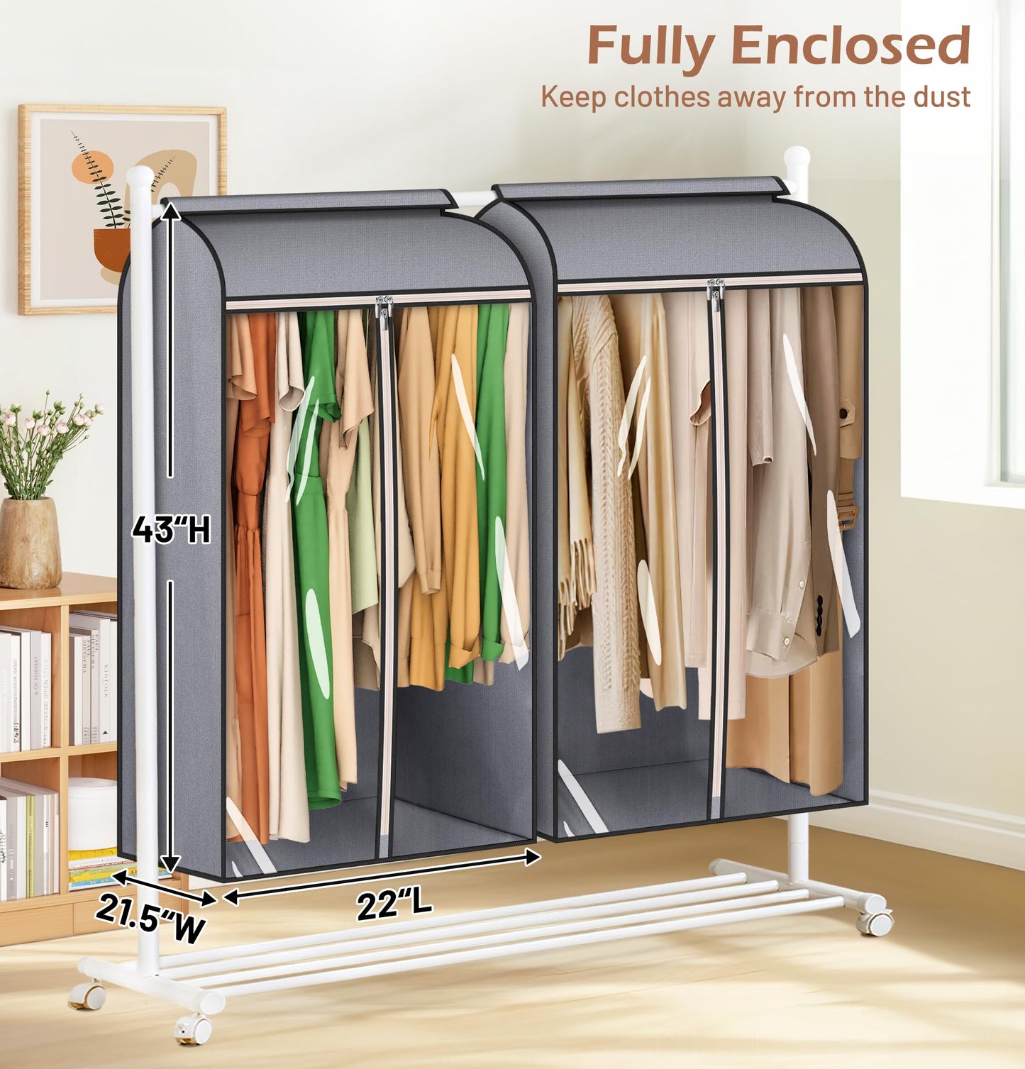 MISSLO 43" Hanging Garment Bags for Hanging Clothes Fully Enclosed Coat Bags for Closet Storage Clothes Cover with Large Clear Window and 3 Zippers (Rack not included), 2 Packs