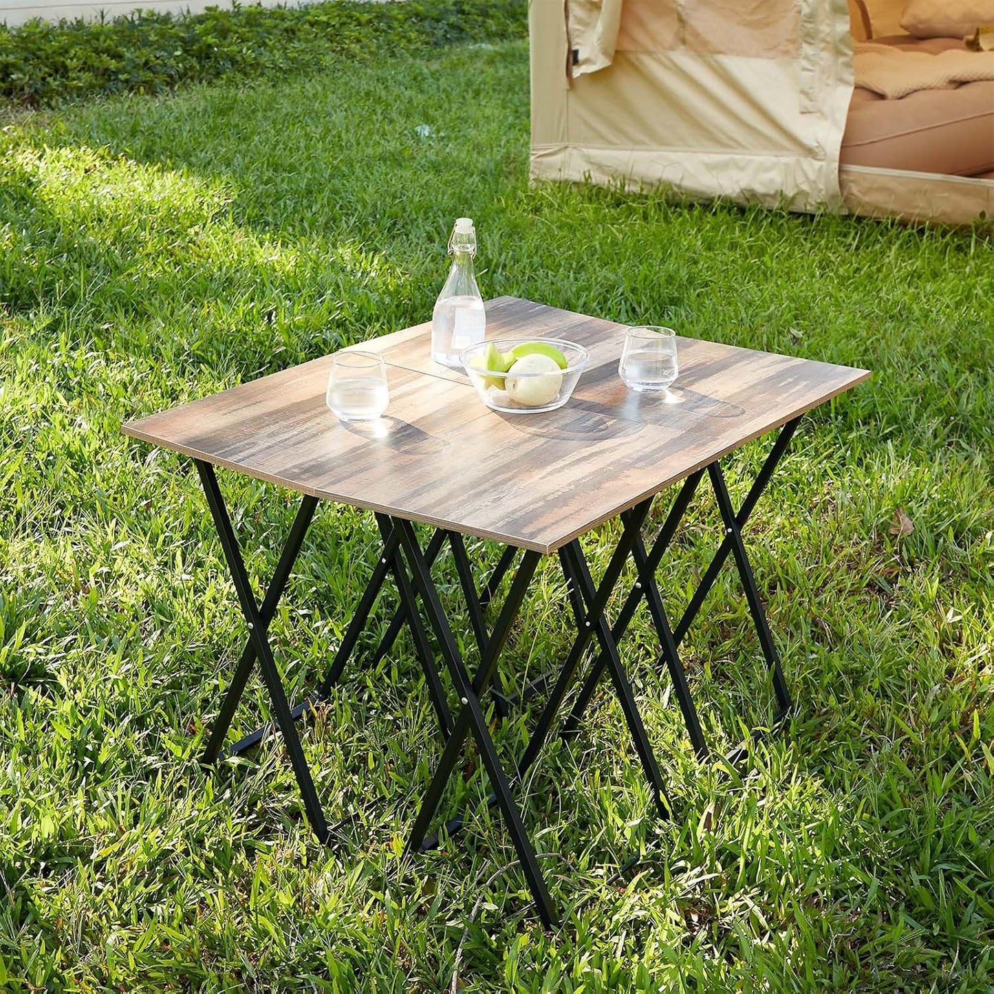 Folding TV Trays Set of 4 with Stand, TV Dinner Tables, Snack Tray Table Set, Portable Foldable Desk, Sofa Side Table, TV Tray Table for Couch, Living Room, Small Space. (Folding table/Brown)
