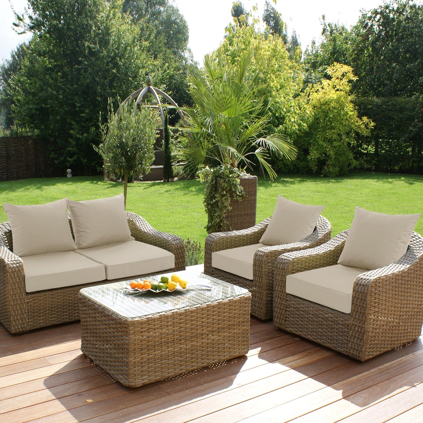 Summsun Patio Chair Cushions 22 x 22 Inch, Water Resistant Backrest Pillow and Seat Cushion Set for Outdoor Furniture, Sectional Sofa Cushion Replacments, Cream, Set of 4
