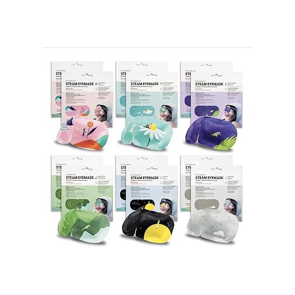 Epielle Steam Eye Mask Pack of 12 for Dry Eyes and Puffiness Helping Sleep with Melatonin Moisture Self Heated from Korea