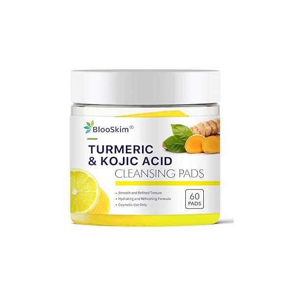 Turmeric Kojic Acid Cleansing Pads - Exfoliating & Brightening Face for Dark Spots, and Uneven Skin Tone Gentle Effective Facial Pad Body - 60Pcs
