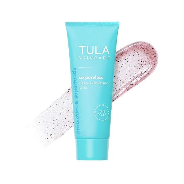 TULA Skin Care So Poreless Exfoliating Blackhead Scrub - Powerful and Gentle Exfoliation, Refreshing Smoothing, Contains Probiotic Extracts, Volcanic Sand, Pink Salt, Witch Hazel, 2.89 oz.