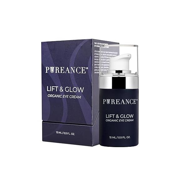 PUREANCE Organic Eye Cream for Dark Circles and Puffiness Menopausal Skin I Anti Aging Women with Kakadu Plum Reduces Under Bags 0.5 Fl Oz