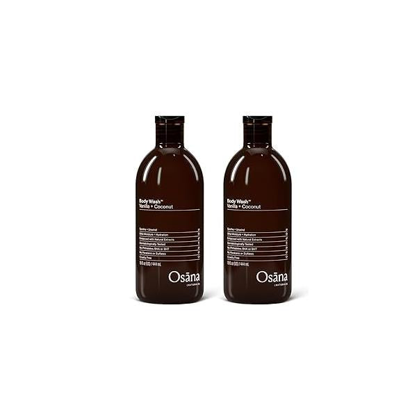 Osana Body Wash to Hydrate, Refresh and Reinvigorate Skin, Enhanced Fruit Extract & Natural Ingredients, Vanilla Coconut Scented, 15oz Dual Pack