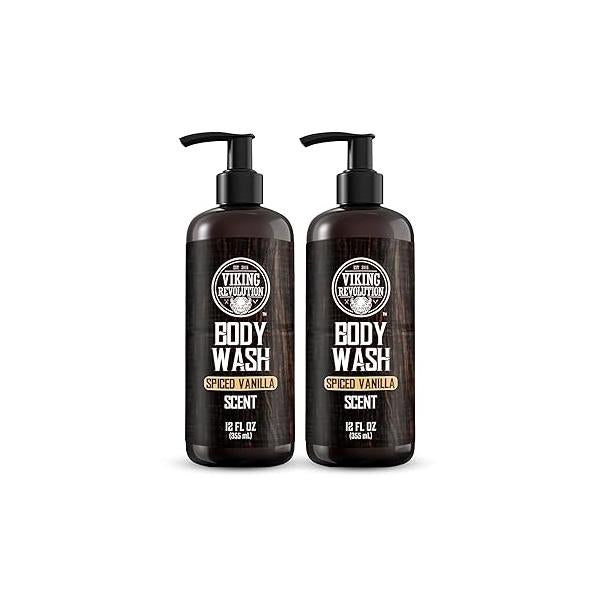Viking Revolution Men's Body Wash - Spiced Vanilla Mens Natural for Men with Vitamin E and Rosemary Oil Shower Gel (12 Fl Oz, Pack of 2)