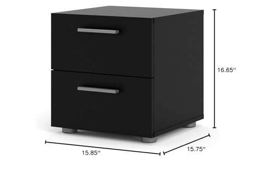 Tvilum, 2 Drawer Nightstand for Bedroom, Modern Silver Drawer Handles, Contemporary, Black