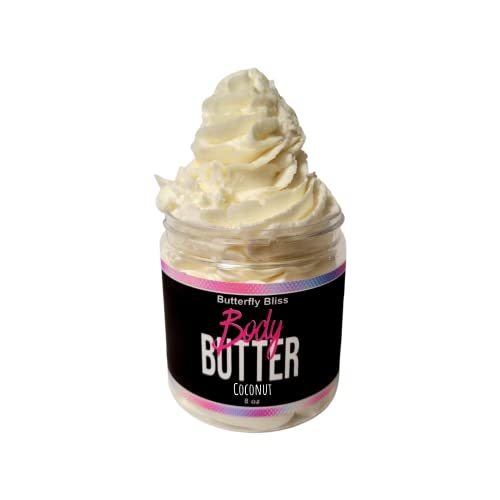 Coconut Whipped Body Butter, natural lotion, organic, 8oz jar, made with shea butter, mango butter, coconut oil, almond oil