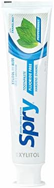 Spry Natural Xylitol Toothpaste 5oz for Adults and Kids - Fluoride Free, Gentle for Sensitive Teeth Whitening and Remineralizing, Breath Freshening, Mouth Moisturizing, Peppermint (Pack of 6)