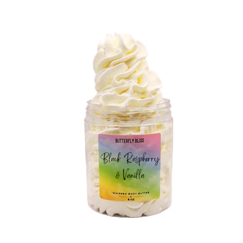 Black Raspberry & Vanilla Whipped Body Butter, natural lotion, organic, 8oz jar, made with shea butter, mango butter, coconut oil, almond oil