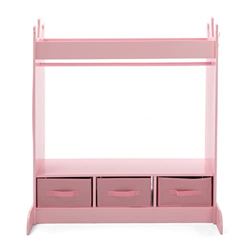 COSVALVE Kids Armoire Dress-Up Storage w/Mirror and Drawers,Dress up Closet,Costume Dress up Wardrobe, Pretend Storage Closet w/Side Pocket Top Shelf for Shoes,Lovely Pink for Girls Room