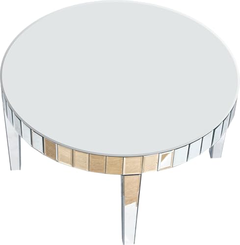 Silver Mirrored Coffee Table, 31.5" Round Modern Center Table with Starburst Mirror Mosaic Design, Luxury Circle Mirrored Glass Accent Coacktail Tea Table for Living Room Home Office