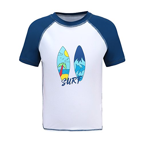 HowJoJo Big Boys Short Sleeve Rash Guard Shirts Swim Shirt UPF 50+ White Size 10/8-10