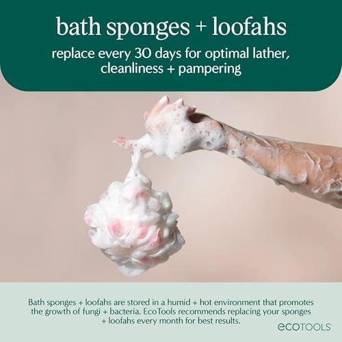 EcoTools Exfoliating EcoPouf, Shower Loofah Scrubs & Cleanses, Pouf with Recycled Netting, Exfoliation Removes Dead Skin, Eco-Friendly Bath Accessory, Cruelty-Free, Color May Vary, 6 Count (60g)