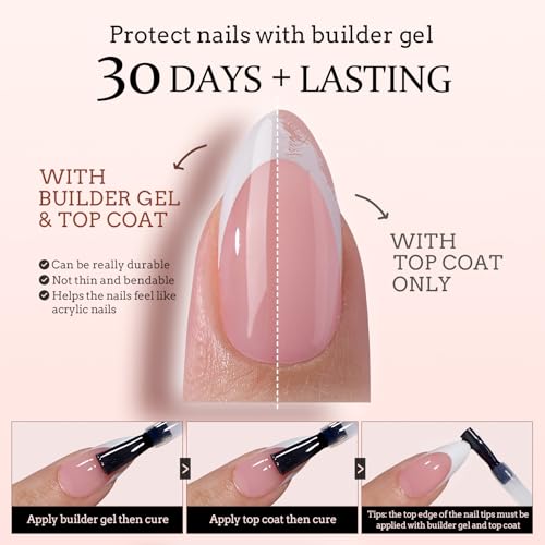 BTArtboxnails XCOATTIPS Gel Nail Kit - Short Squre French Tip Press on Nails Kit, Pink Soft Gel Nail Tips with Nail Gel, French Protecing Duo and Nail Lamp for Gift Home DIY