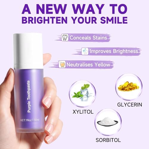 Purple Toothpaste for Teeth Whitening, Purple Toothpaste, Tooth Stain Removal, Tooth Stain Removal Colour Corrector, Teeth Whitening Kit