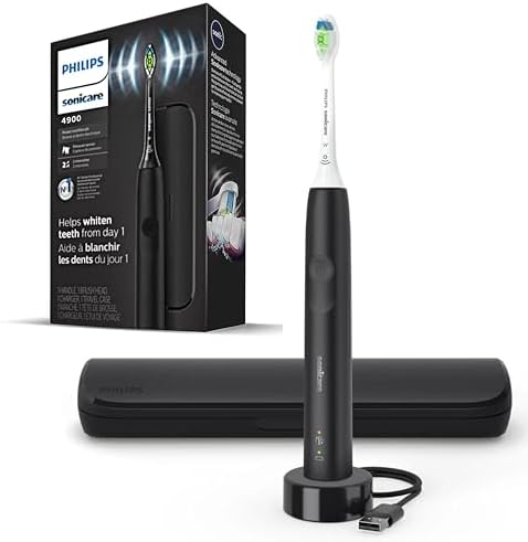PHILIPS Sonicare Electric Toothbrush with DiamondClean Brush Head, Phillips Sonicare Rechargeable Toothbrush with Pressure Sensor, Sonic Electronic Toothbrush, Travel Case, Black 1.0 Count
