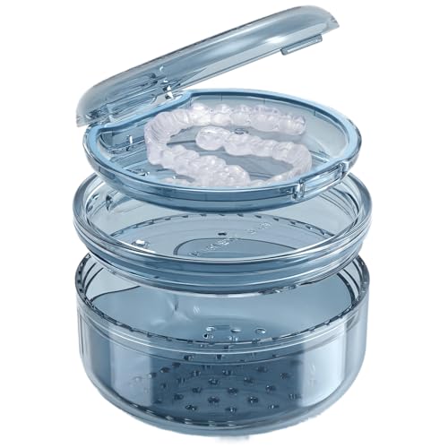 Denture Case Retainer Cleaning Case: 2 in 1 Retainer Case, No-Leak Denture Bath Box Cup, Complete Clean Care for Dentures, Clear Braces, Mouth Guard, Night Guard & Retainers