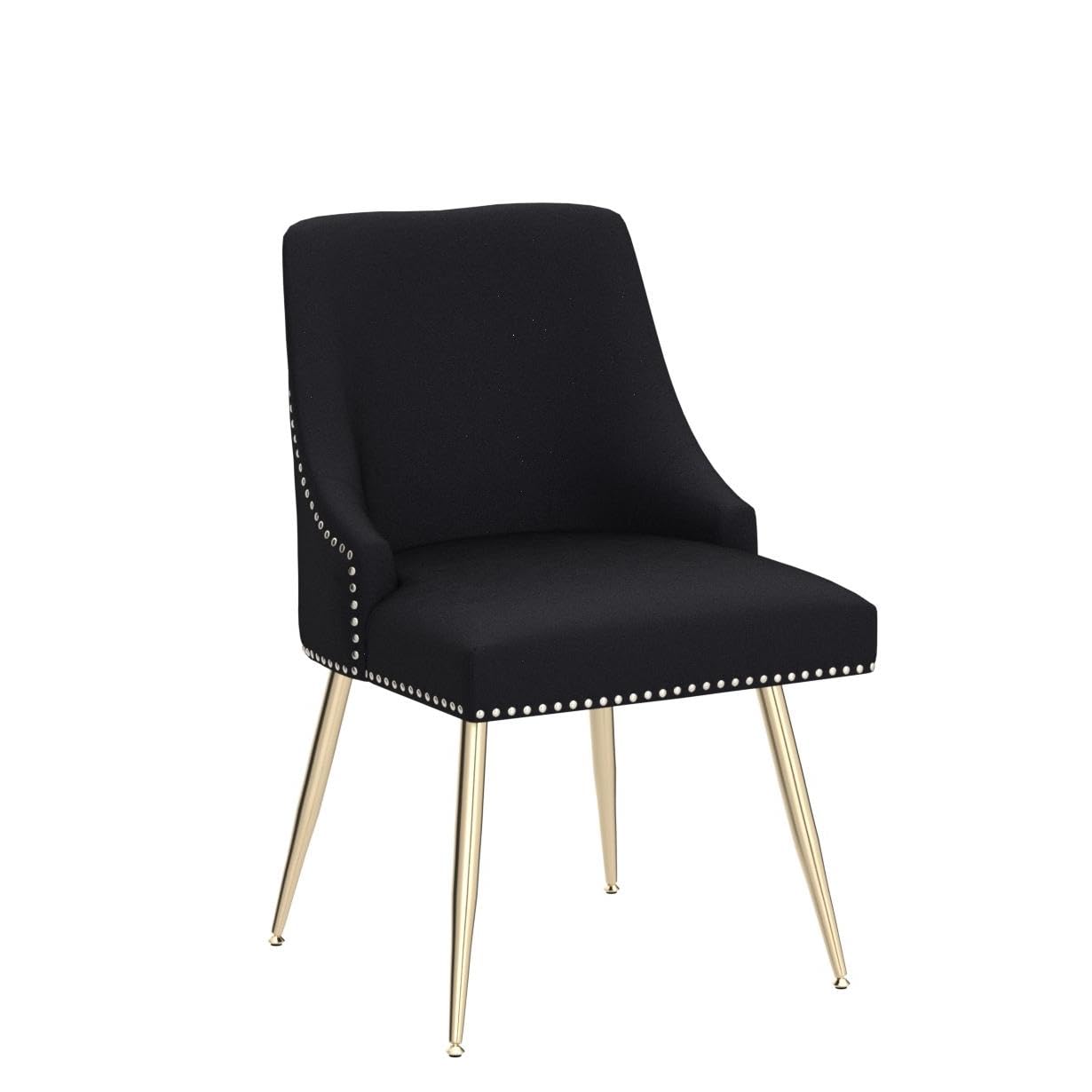 KCC Velvet Dining Room Chairs Set of 2 Nailhead Back Ring Pull Trim with Gold Legs for Kitchen Living Room(Black)