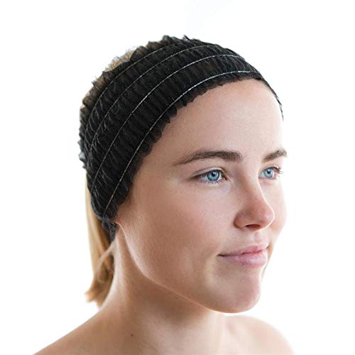 100 Count Disposable Facial Spa Headbands, Individual Wrapped (Black)
