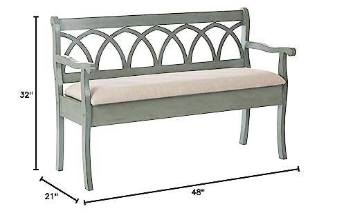 OSP Home Furnishings Coventry Solid Wood and Veneer Storage Bench, Antique Sage