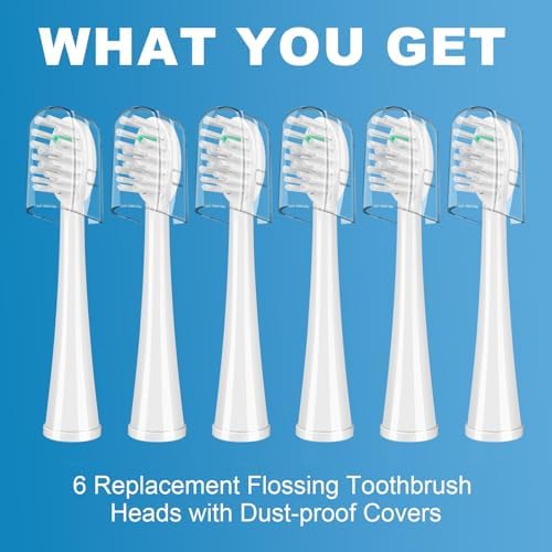 Replacement Brush Heads for WaterPik Sonic-Fusion 2.0 Flossing Toothbrush (SF-03/SF-04) and Sonic-Fusion Flossing Toothbrush (SF-01/SF-02),6 Count White with Covers
