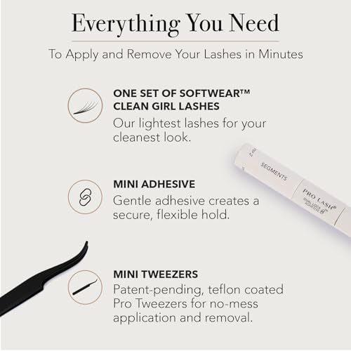 Pro Lash SoftWear Clean Girl Mini Lash Clusters Kit - Natural-Looking, Lightweight Lashes - 7-Day Cluster Eyelash Extensions - False Eyelashes Plus Adhesive and Tweezers - Cat Eye No. 39