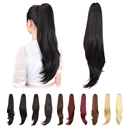 ponytail extension,24" claw clip hair extensions ponytail Long straight Hair Extension Natural Looking Synthetic Hairpiece for Women Natural Black