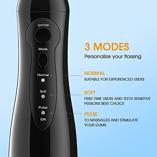 Water Flossers for Teeth Cordless Rechargeable Dental Oral Irrigator Water Jet for Teeth Braces Care with 8 Jet Tips for Travel and Home Use (Black)