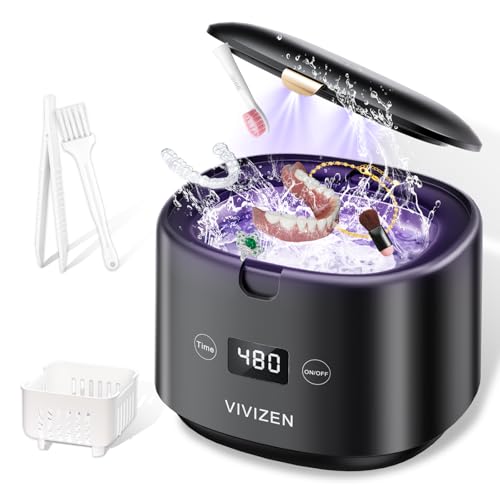 Ultrasonic Retainer Cleaner Machine Sonic Dental Cleaning Machine for Dentures, Aligners, Braces, Mouth Guards, Jewelry, Portable 30W/45kHz (Black)