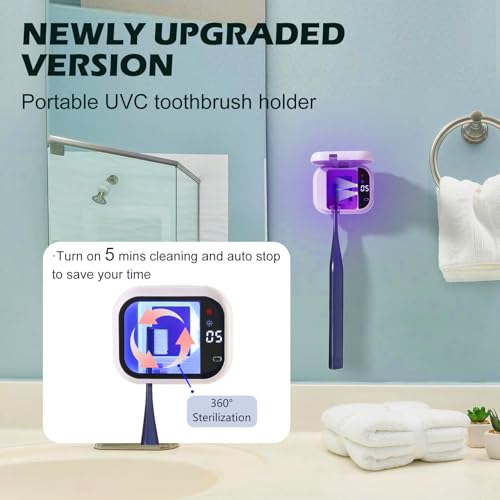 UV-C Toothbrush Cleaner, Portable Travel Cover for Manual/Electric Tooth brush, Magnetic Holder and Rechargeable Case for Any Size Toothbrush, Black