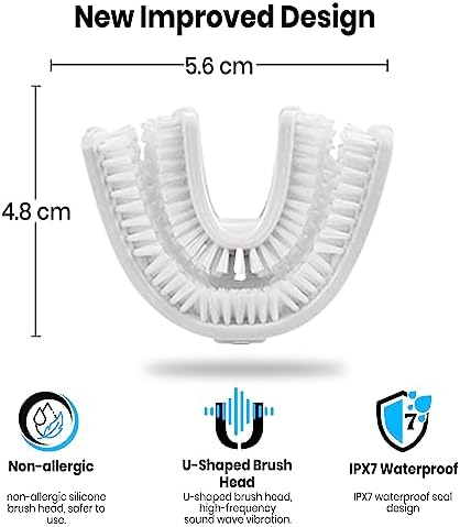V-White U-Shaped Replacement Head for Ultrasonic Toothbrush - New Improved Design, 75% Faster, Effective Whole Mouth Deep Clean & Massage, Thinner Soft Food Grade Silicone Bristles - Adult (1-Pack)…
