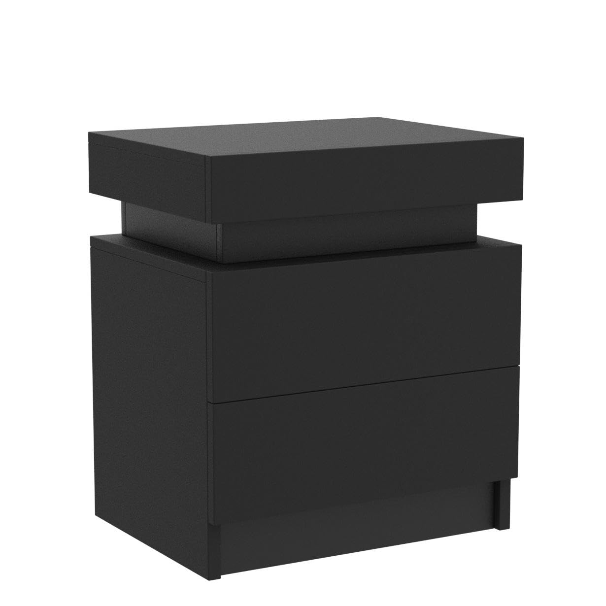 HOMMPA LED Nightstand - Modern Black Night Stand with 2 High Gloss Drawers - 20.5' Tall