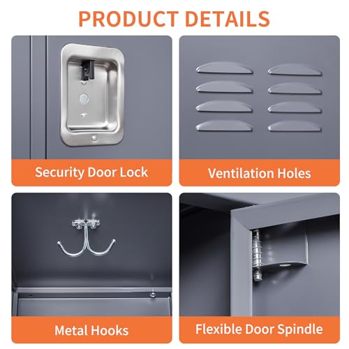 Storage Locker Cabinet, with 6 Doors and Lock, Gray, Durable & Easy to Maintain, for Living Room, Bedroom, and Kitchen