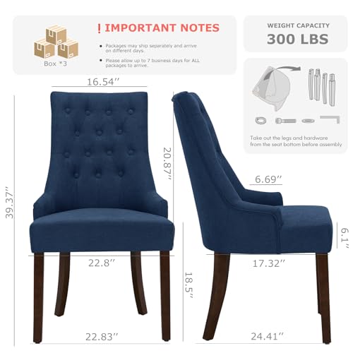 COLAMY Wingback Upholstered Dining Chairs Set of 6, Fabric Dining Room Chairs with Tufted Button, Living Room Chairs for Home Kitchen, Blue