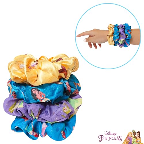 LUV HER Disney Princess Cute Scrunchies for Girls of All Ages - 4 Large Hair Scrunchies for Girls - 4 Printed Scrunchies with Your Favorite Characters - Hair Accessories for girls 3+